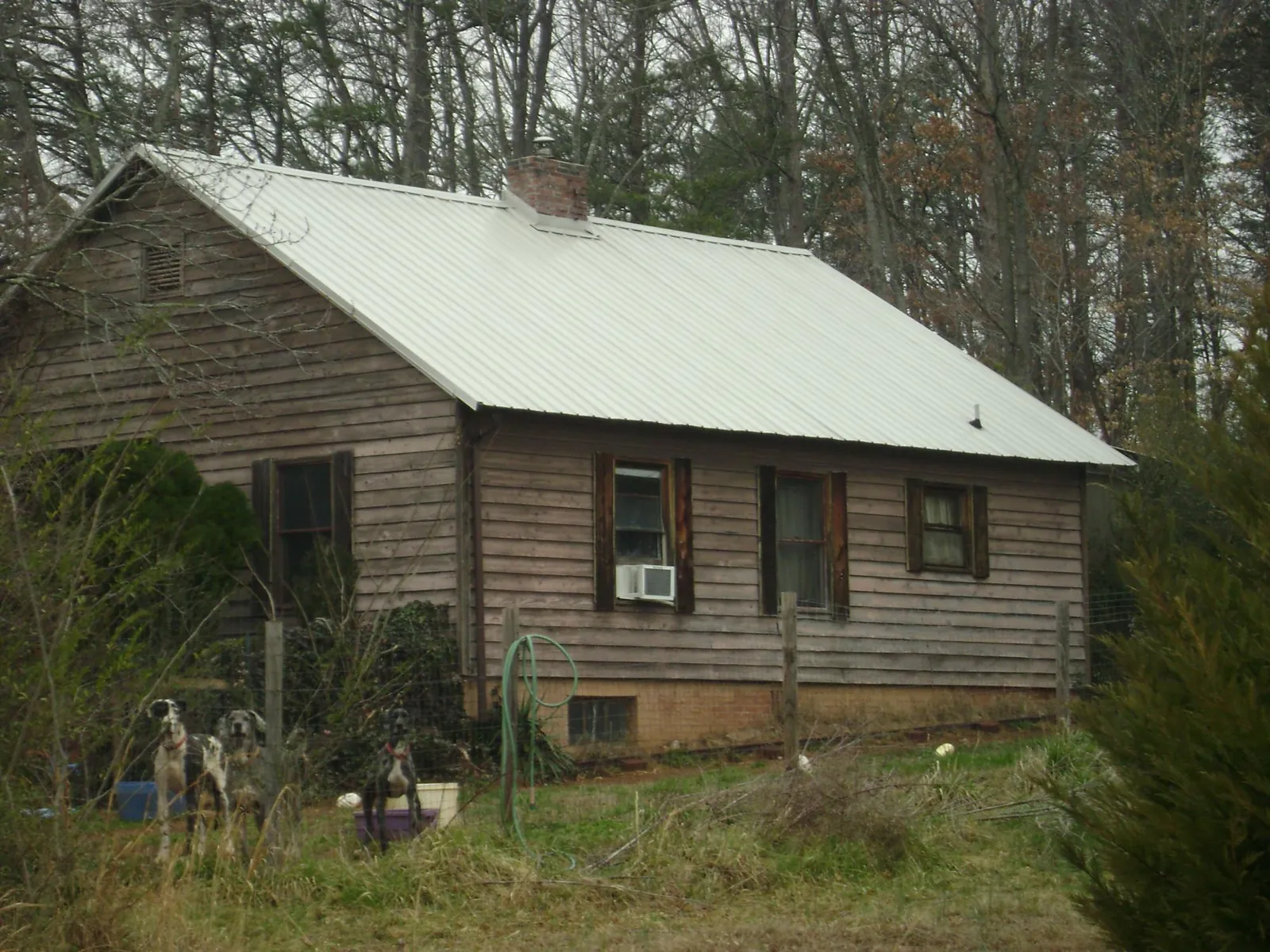 White metal roof on an old wood sided farmhouse, from a Metal Roof Installation job in Pinetops